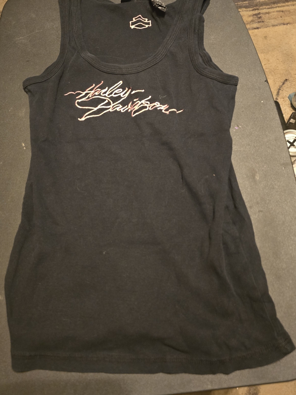 Harley-Davidson Black Women's Script Logo Tank Top with Small Emblem Size L